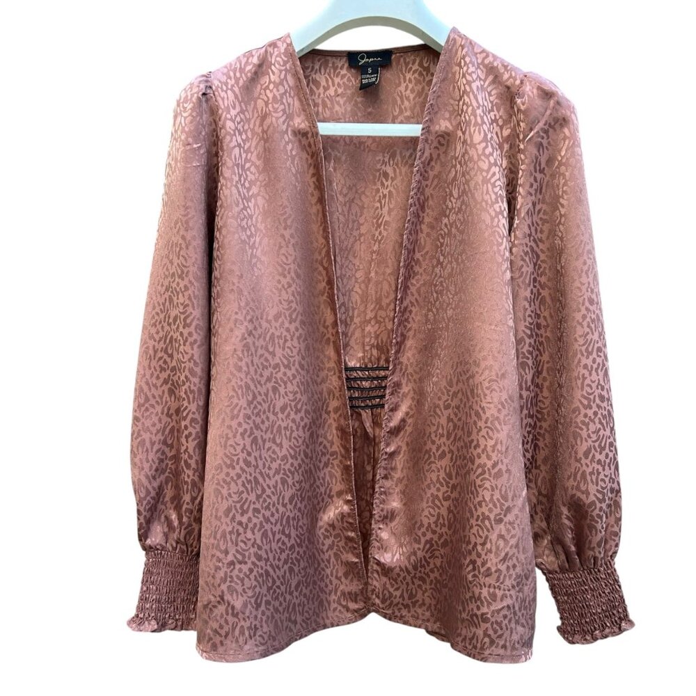 Jopra Satin Leopard Print Kimono Blouse|Open Front Top|Size Small|Brown